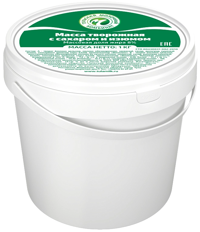 Масса творожная с сахаром и изюмом 8%, 1 кг